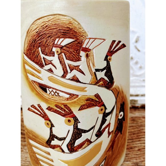 Vintage MCM Picasso Style Two Sided Vase Split Face And Tribal Women Rowing Boat - Picture 5 of 13